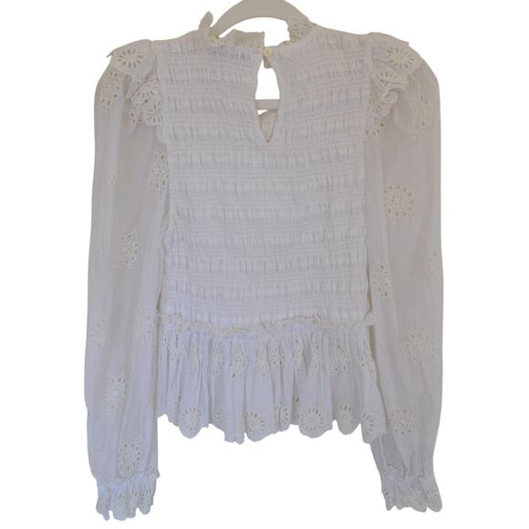 Sea New York Blaine Smocked Eyelet Blouse Size Small - Picture 4 of 4